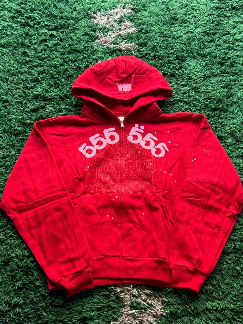 Red Zip-Up Hoodie with Graphic Print